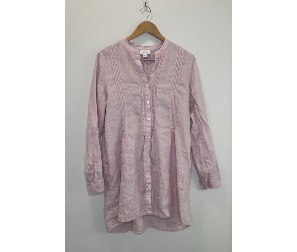 J Jill Love Linen Dress Tunic Dress Button Up Pintuck Beachy Blush Pink Womens M